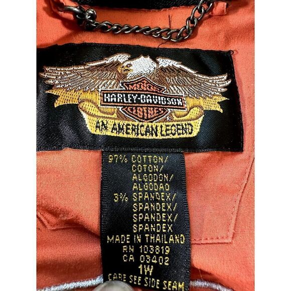 Harley Davidson Womens Plus Size 1W Button Down Left Pocket Orange HD Shirt - Picture 9 of 10